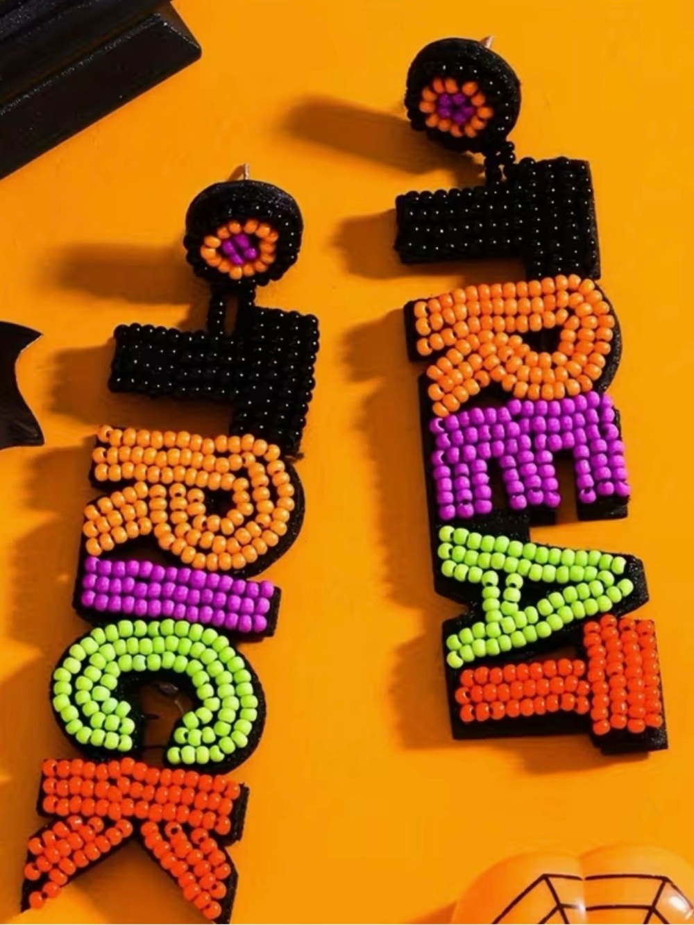 NWT Black Beaded 'Trick or Treat”' Multicolor Statement Earrings